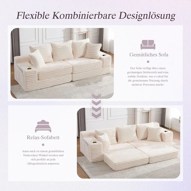 ZUBALIYA Schlafsofa 98x87 cm, mit Stauraum, mit Treppe, mit Leiter, mit Cordbezug, mit Schaumstoffpolsterung, Beige – Bild 5