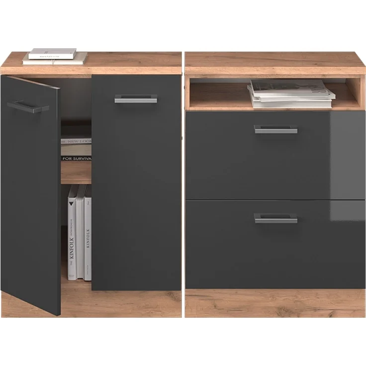 Küchenschrank für Dachschrägen R-Line Anthrazit Hochglanz 120 cm 2er Set Schrankkorpuss 60 cm Tiefe Vicco – Bild 5