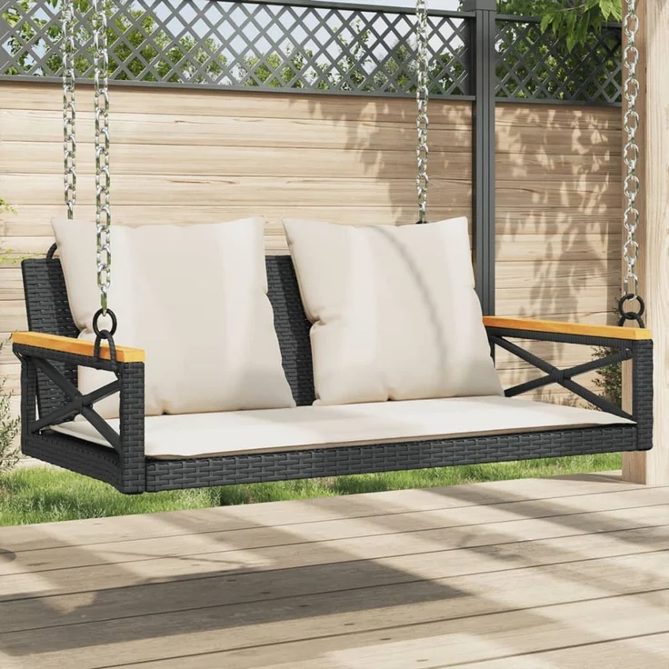 vidaXL Hängebank mit Kissen Schwarz 109x62x40 cm Poly Rattan 368155 – Bild 1