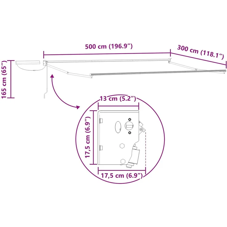 vidaXL Elektrische ausziehbare Markise Weiß 5x3 m 3420020 – Bild 11