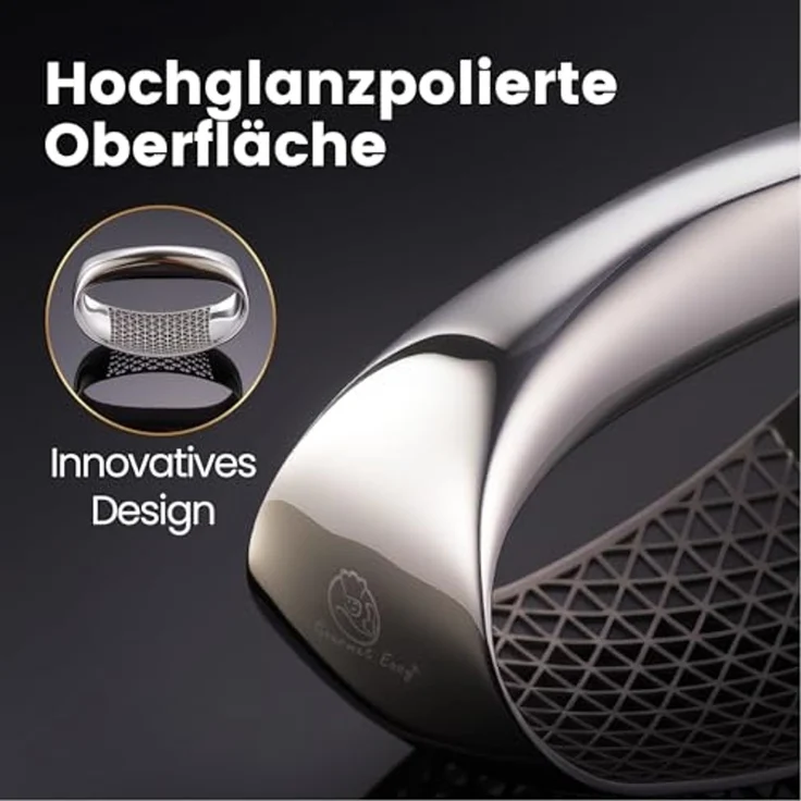Knoblauchpresse (Wippe) aus Edelstahl mit Auswurf-Basis + Schaber-Löffel – Bild 4