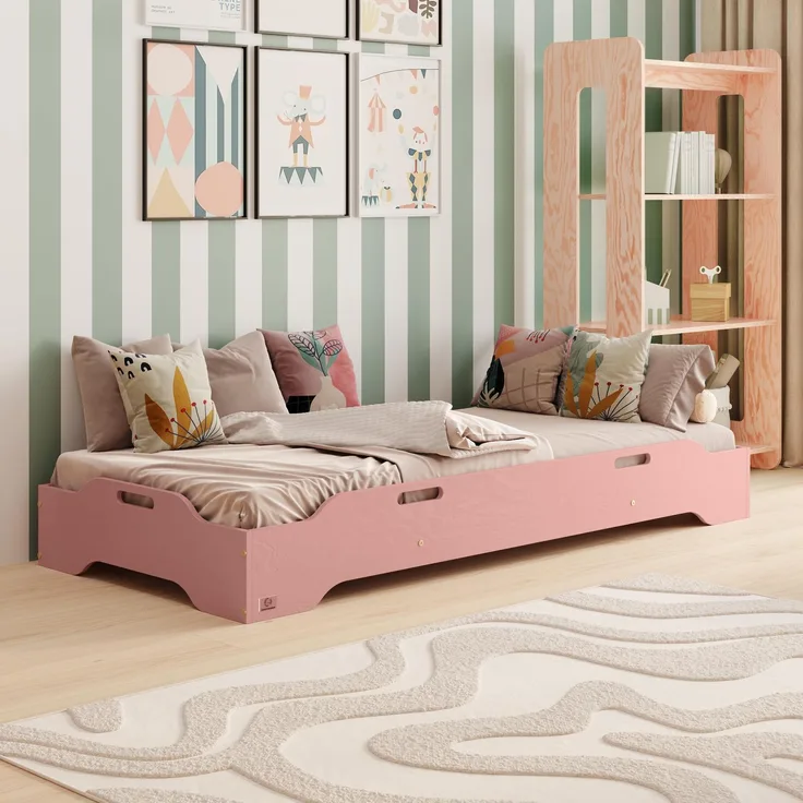 smartwood Stapelbett 90x200 cm mit Lattenrost, aus Holz, Rosa, TILA 8