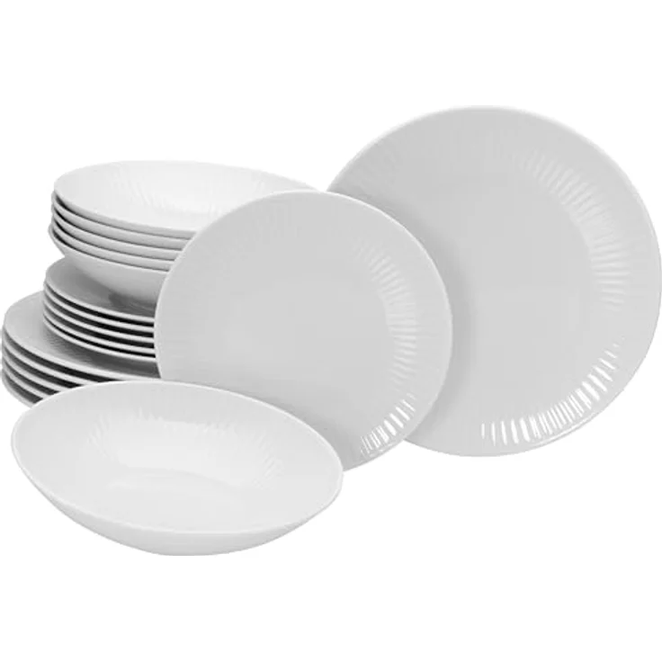 Creatable Tafelservice Valencia, 18-teiliges Geschirrset aus lebensmittelechter Keramik, Weiß – Bild 1