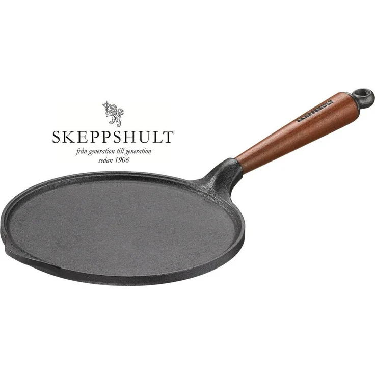 Skeppshult Pfannkuchenpfanne Gusseisen 23 cm mit Walnussholzgriff - 20 bis 24 cm - Schwarz – Bild 1