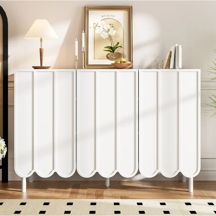 DESVIAE Sideboard mit Rebound-Türen und verstellbaren Böden 120x80x35 cm MDF Weiß – Bild 6