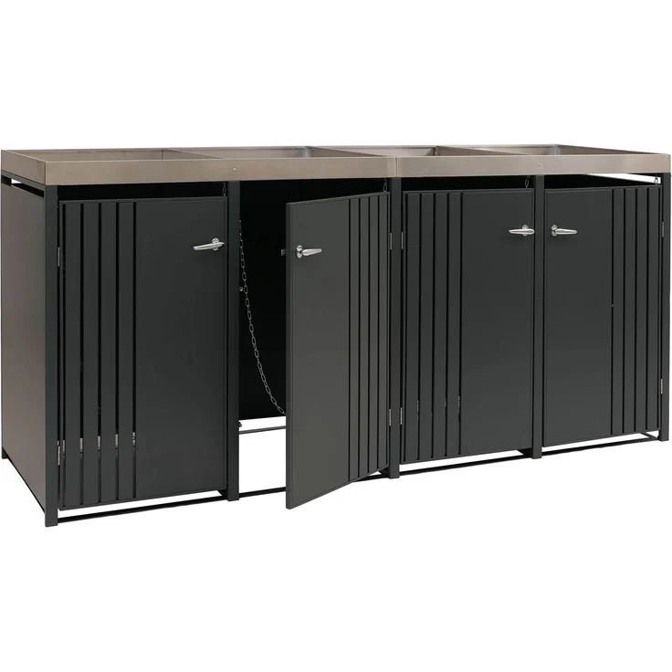 4er-Mülltonnenverkleidung HWC-O67, Mülltonnenbox mit Pflanzkasten, Metall 125x260x84cm 95kg ~ anthrazit – Bild 9