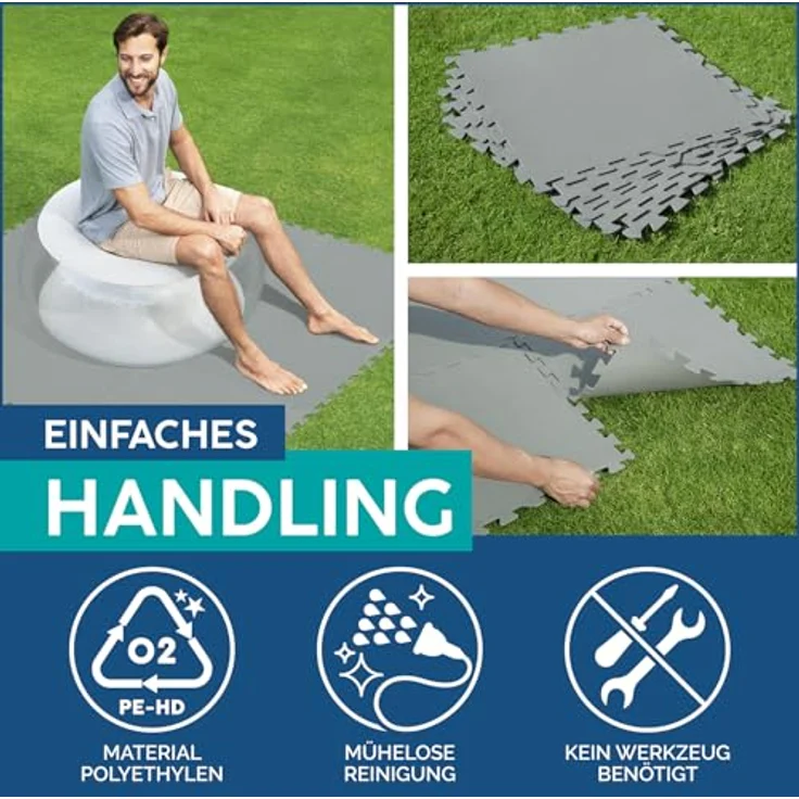 Bestway | Flowclear Pool-Bodenschutzfliesen XL-Pack | 18 Stück á 50 x 50 cm | Grau | ideal um Schutz des Poolbodens und des Rasens – Bild 4
