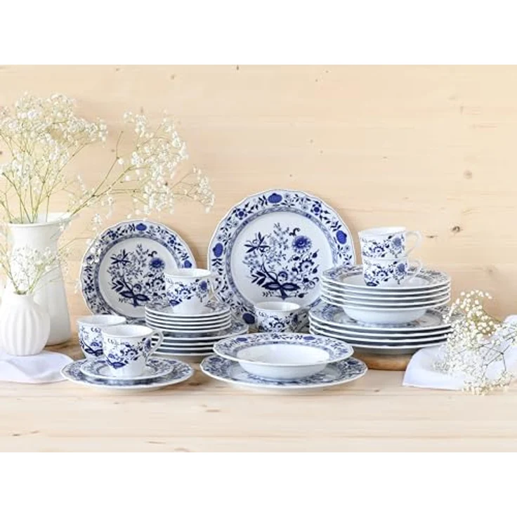 Creatable Kombiservice Flora Zwiebelmuster, 30-teiliges Geschirrset aus Keramik, Blau und Weiß, lebensmittelecht und stapelbar, 200 ml – Bild 2