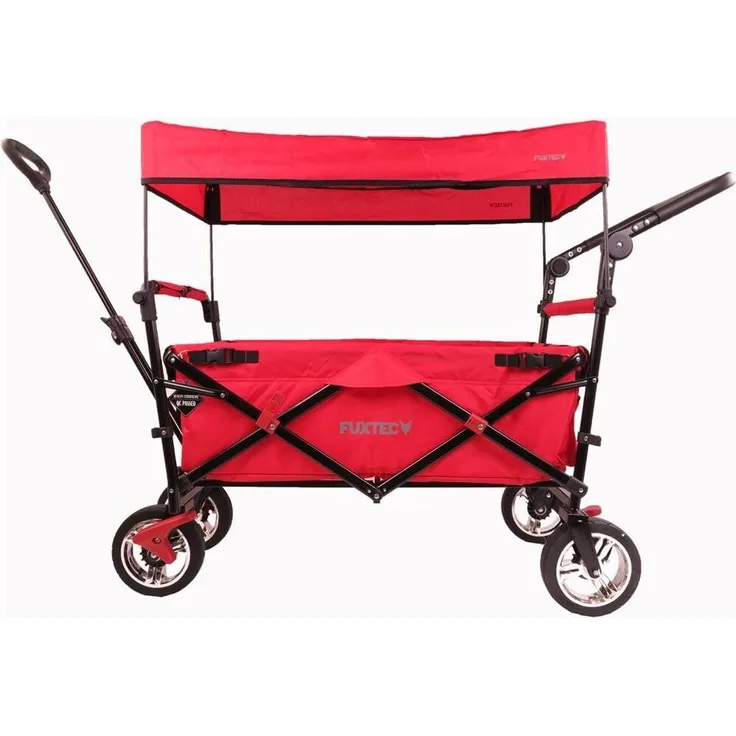 FUXTEC 'FX-CT700' Bollerwagen in Rot, inkl. Feststellbremse, Sonnendach, Zugstange, höhenverstellbarer Griff und gepolsterte Bodeneinlage