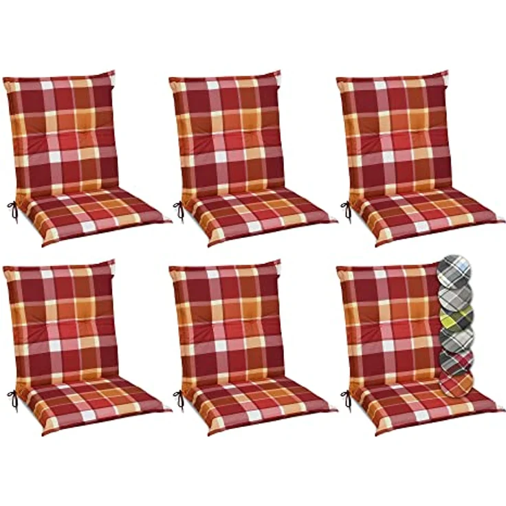 6er Set Beautissu Niedriglehner Auflage Sunny 100 x 50 x 6 cm Rot – Bild 2