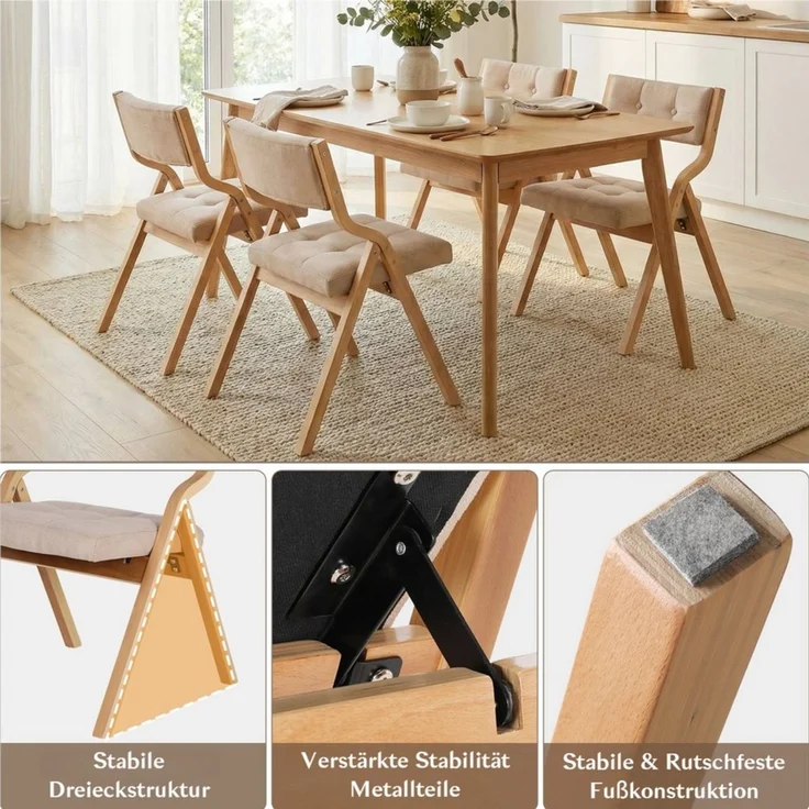 TLGREEN Klappstuhl,Küchenstuhl mit gepolstertem Sitz, (1 St), ergonomisch, platzsparend, rutschfest & stabil – Bild 4