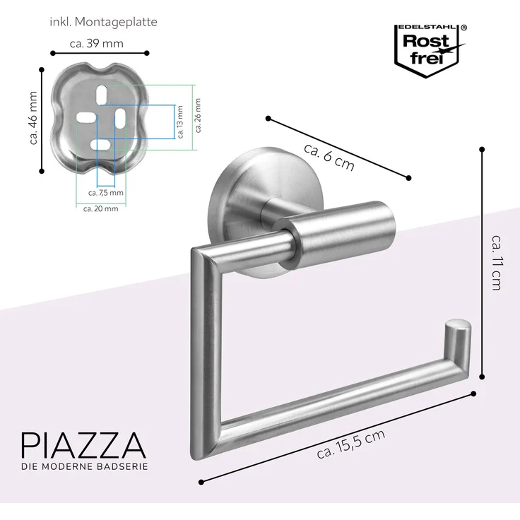 Bad-Serie PIAZZA - Toilettenpapierhalter inkl. Klebeset, aus Edelstahl matt – Bild 7