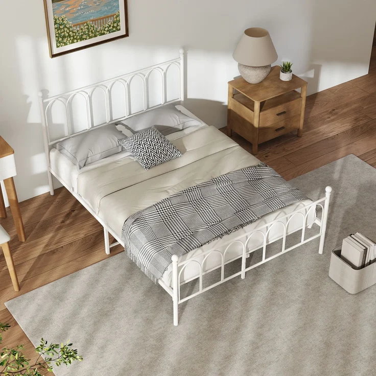 Doppelbett aus Metall mit Lattenrost, 27 cm Stauraum & Aufbewahrungsnetz, 140x200 cm, Weiß – Bild 9