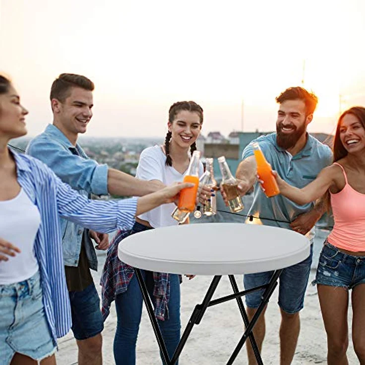 Casaria® Stehtisch 2er Set Klappbar Ø 72 cm Rund 110 cm Hoch Stabil Garten Wasserabweisend Metall Klapptisch Bistrotisch Partytisch Bar Biertisch Weiß – Bild 3