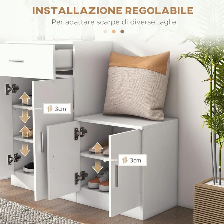 Kombinierter Schuhschrank mit Kleiderhaken für den Eingangsbereich und das Schlafzimmer, Holz, 100 x 32 x 187 cm, weiß – Bild 7