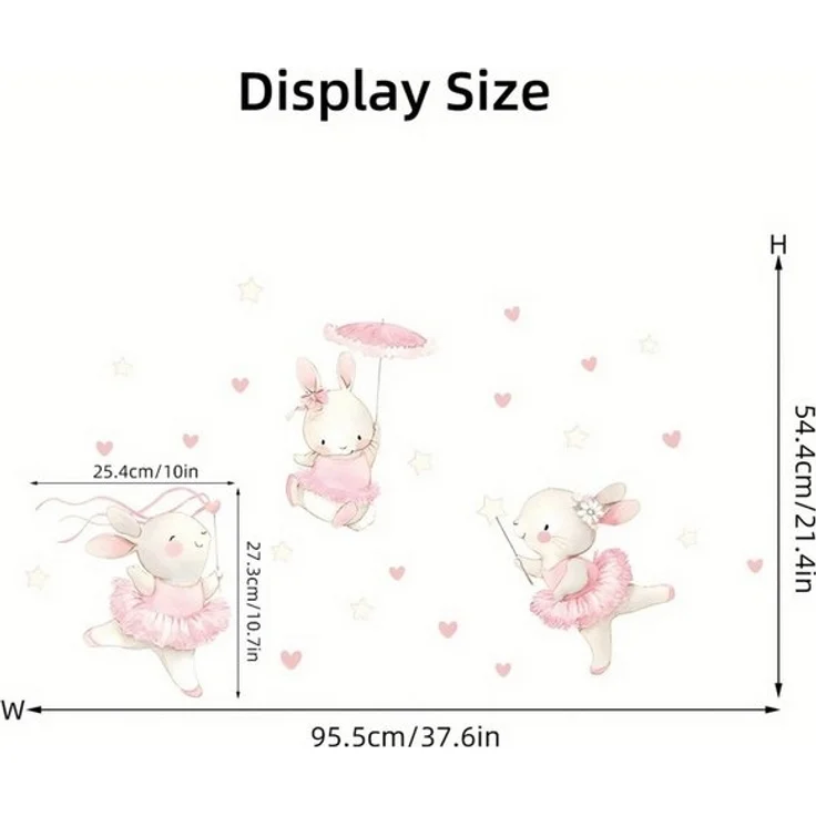 Montegoni Wandtattoo Kinder Tier Wandsticker (Dekoration Kindergarten Heimdekoration, Wandaufkleber mit Kaninchen tanzen Herz Möbel), Wandtattoo für Mädchenzimmer, Babyzimmer – Bild 4