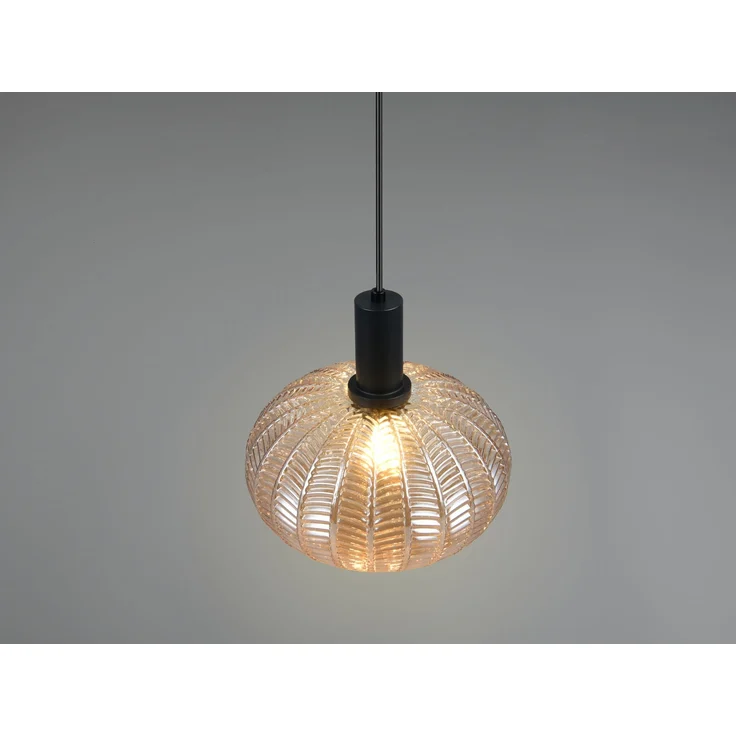 Pendelleuchte ELVEZIA einflammig mit Kugel Glasschirm Amber Ø 26cm – Bild 6