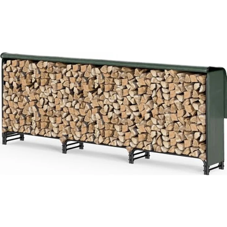 VOUNOT Kaminholzregal Aussen Metall, Brennholzregal Außen, Feuerholzregal Outdoor mit wasserdichte Abdeckung, 300 x 116 x 36 cm, Schwarz – Bild 2