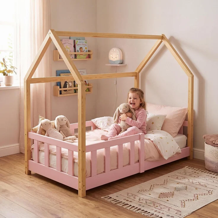 Hausbett Hesel mit Rausfallschutz 70x140 cm Rosa/Natur [en. casa] – Bild 5