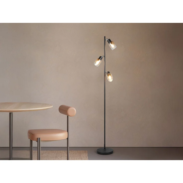 LED Stehlampe mit 3 schwenkbaren Glas Spots Amberfarbig, Höhe 154cm – Bild 5