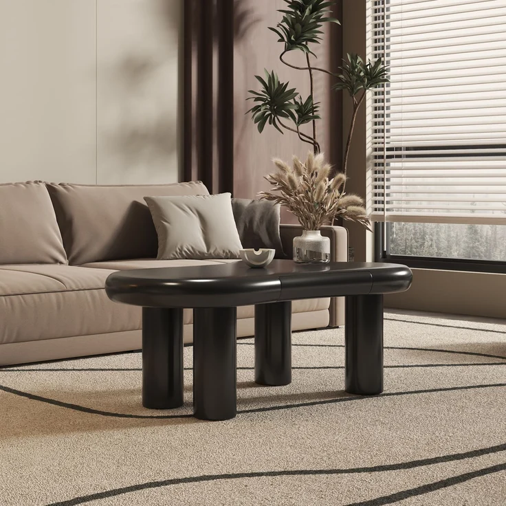 Couchtisch 98x65,5x40 cm, Schwarz modernes wolkenförmiges Design mit Schublade & LED-Beleuchtung – Bild 4