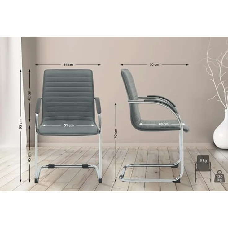 CLP 2er Set Besucherstühle Tira Kunstleder,grau – Bild 4
