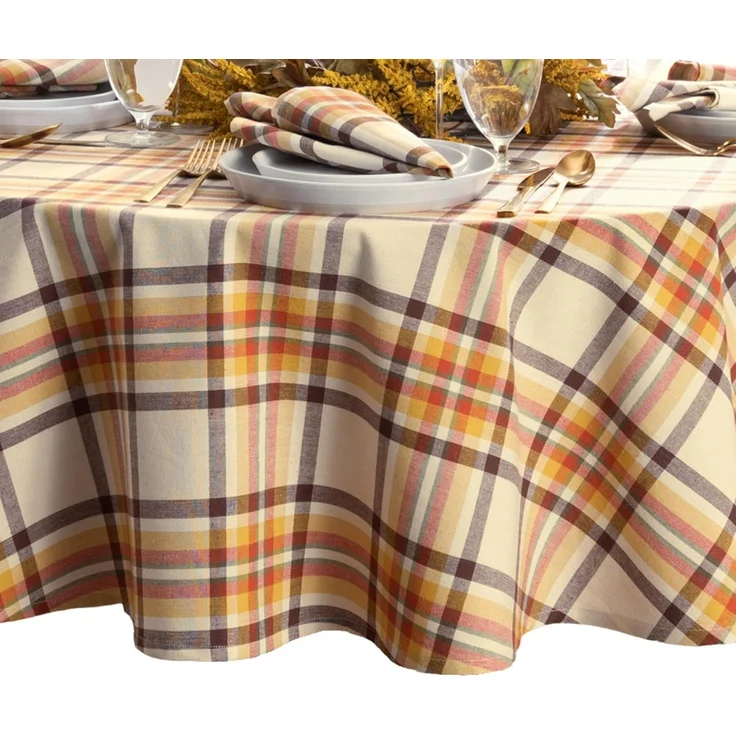 Elrene Home Fashions Russet Harvest gewebte Karierte Baumwolltischdecke für Herbst/Erntedankfest, 152,4x213,4 cm, oval