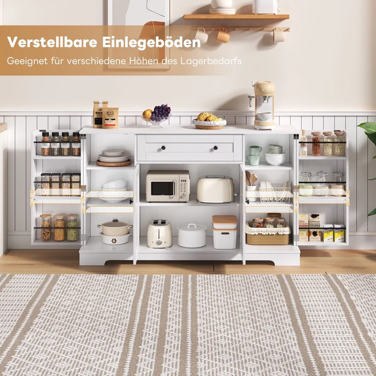 Buffet-Anrichte 85x40x138 cm mit Schublade, Regaltüren und verstellbaren Einlegeböden in Weiß – Bild 6