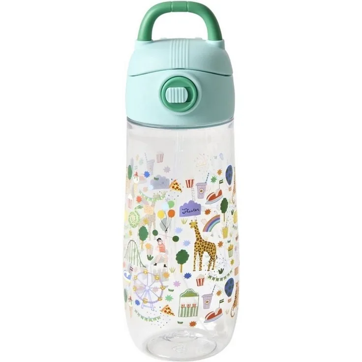 Rice - Plastic Kids Drinking Bottle with Fun Fair Print - Mint - 550 ml