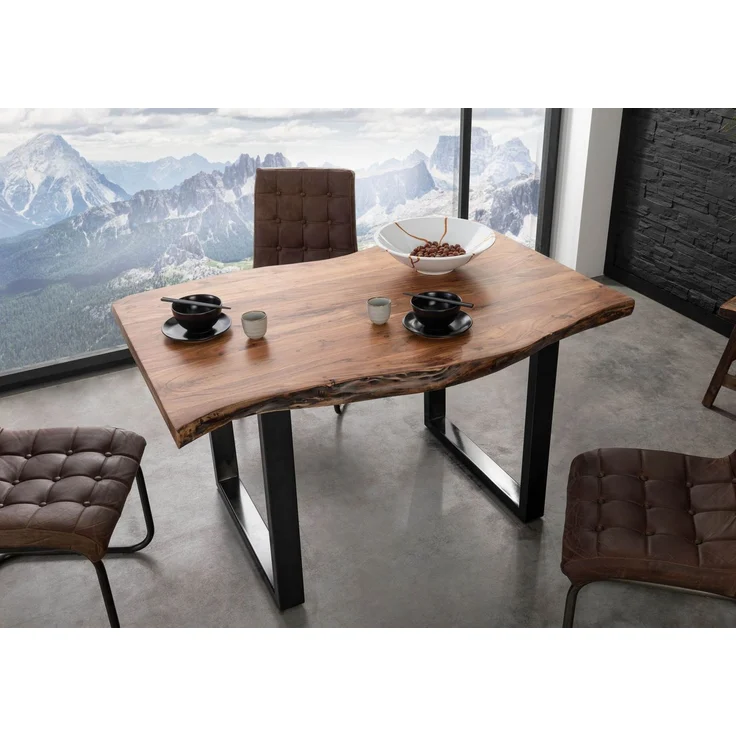 Baumtisch Akazie 140x90x77 natur lackiert / U-Beine anthrazit glänzend FREEFORM 5 – Bild 8
