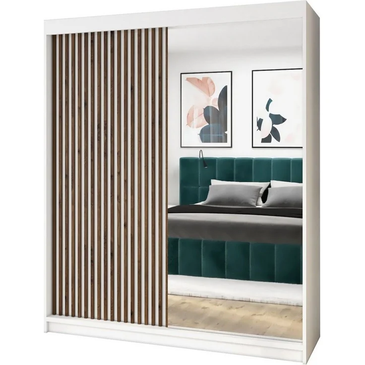 A&J MöbelLand GmbH Schiebetürenschrank MITI 2-türig Schrank mit Spiegel (Kostenlose Lieferung –nur für kurze Zeit! TOP ANGEBOT! Geräumiger Schrank mit viel Stauraum:6 Regalen und 1 Kleiderstange – -ideal zur Aufbewahrung von Kleidung und Accessoires. T... – Bild 5
