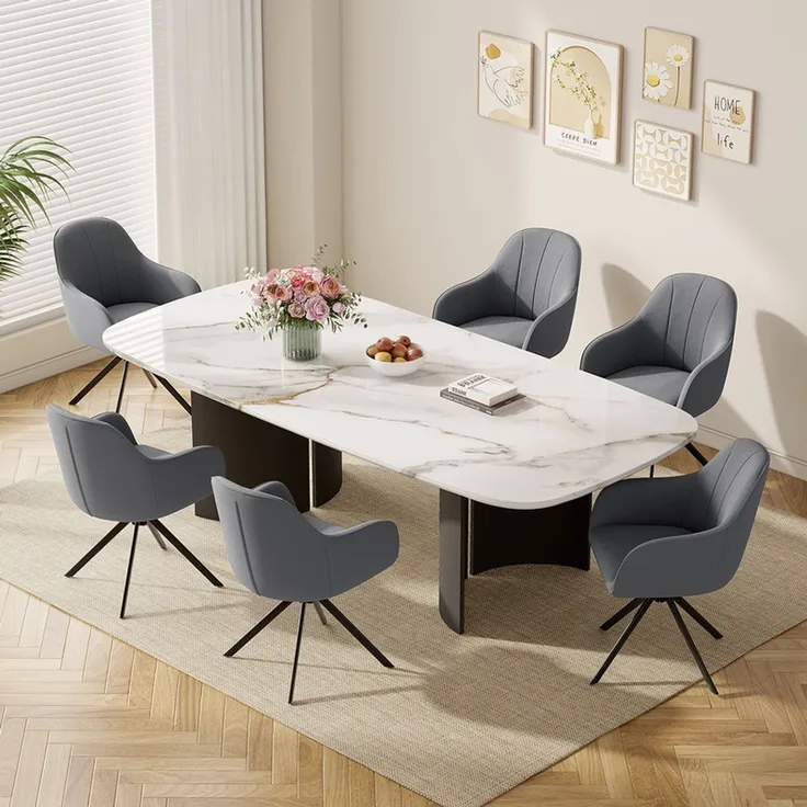 Hawthyhome 4-Fußstuhl Esszimmerstuhl drehbar mit Armlehne, 360° Drehfunktion, ergonomische Sitzschale mit weicher Polsterung, Samtbezug, stabiles schwarzes Metallgestell, moderner Küchenstuhl für Esszimmer, Wohnzimmer, Büro & Homeoffice, Dunkelgrau