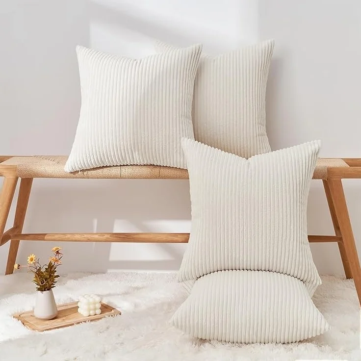 ABC 4-teiliges Kissenbezug-Set aus Flanell, 40 x 40 cm, geeignet für Wohnzimmer, Kinderzimmer und Schlafzimmer. Elegant, modern, weich, beige. – Bild 3