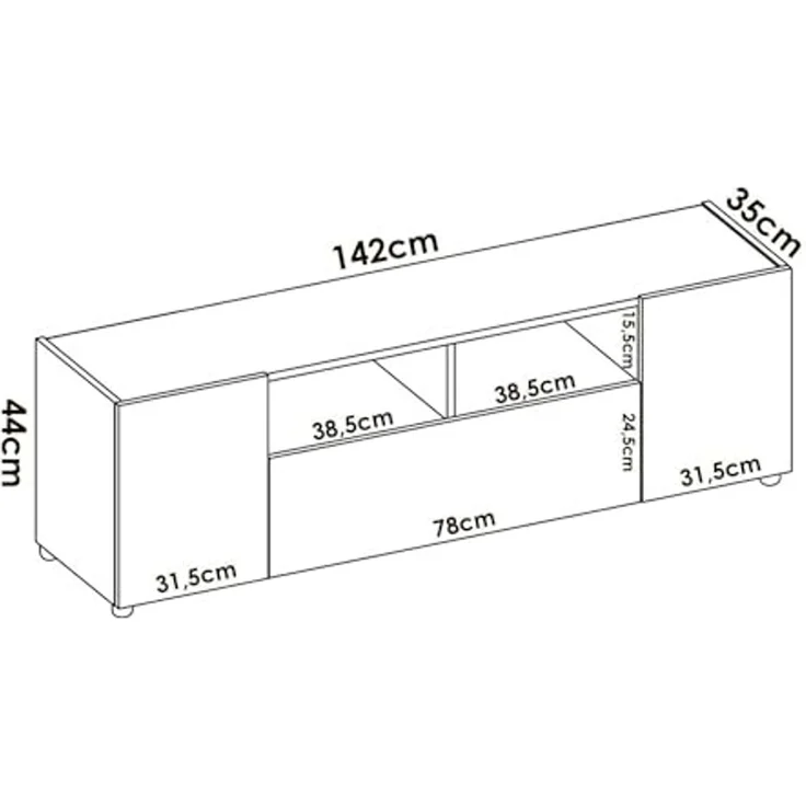 Dmora - TV-Schrank Etna, niedriges Sideboard für Wohnzimmer, TV-Sideboard für Wohnzimmer, 142x35h44 cm, Weiß und Eiche Nodi – Bild 3