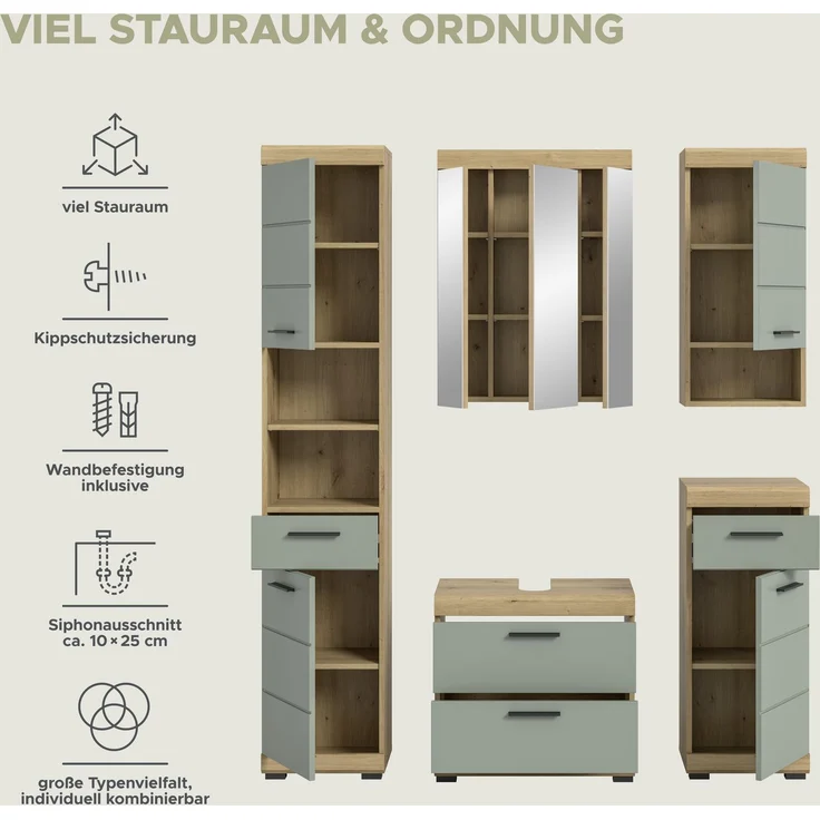 Xonox Scout Badkombination (B/H/T: 164x191x34 cm) in Salbei und Artisan Eiche Nachbildung – Bild 12