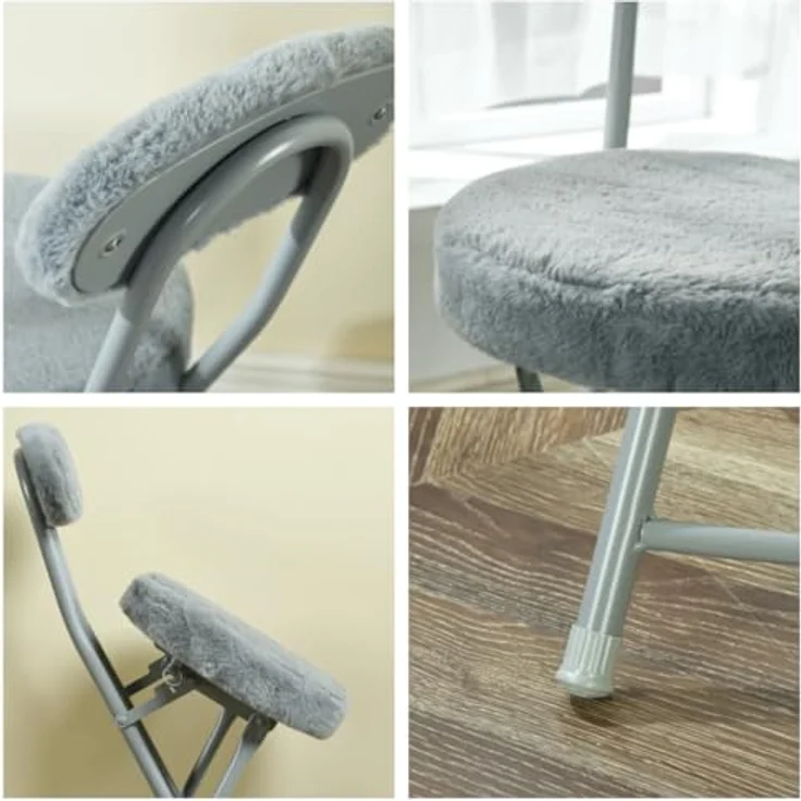 MEUBLE Cosy Klappstuhl 4er Set mit Rücklehne und Fußstütze, Gästestuhl Klappbar Campingstuhl Gepolstert aus Kunstfell, Grau – Bild 6