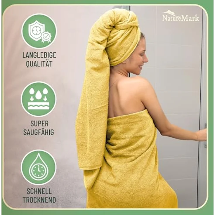 GREEN MARK Textilien 10 TLG. FROTTIER Handtuch-Set mit verschiedenen Größen 4X Handtücher, 2X Duschtücher, 2X Gästetücher, 2X Waschhandschuhe | Farbe: Gelb | Premium Qualität – Bild 5