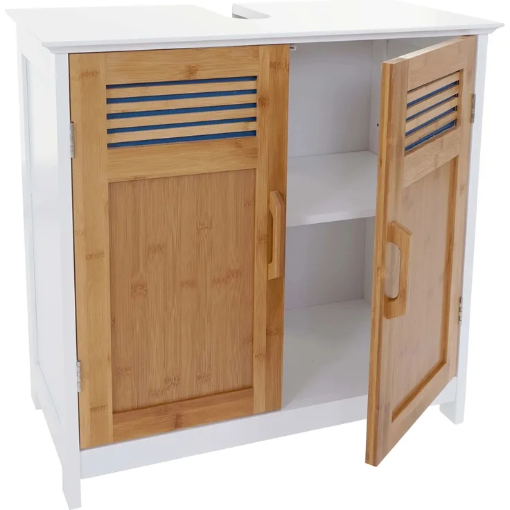 MCW Waschbeckenunterschrank A85 Bambus, MDF mit 1 Staufach und höhenverstellbarem Einlegeboden, 60x60x30 cm, verschiedene Farben erhältlich
