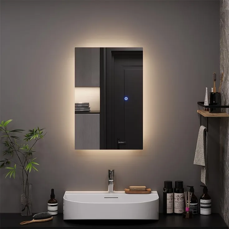 Badezimmerspiegel Miral Glas 60 x 40 cm mit Backlight Beleuchtung Vicco
