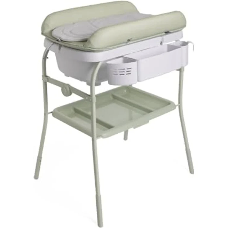 Chicco Cuddle & Bubble Ergonomische Babywanne mit Ständer und Wickeltisch mit Auflage und Weichem Reduzierkissen, Höhenverstellbar, Kompakte Schließung, max. 11 kg, Grau und grün – Bild 2