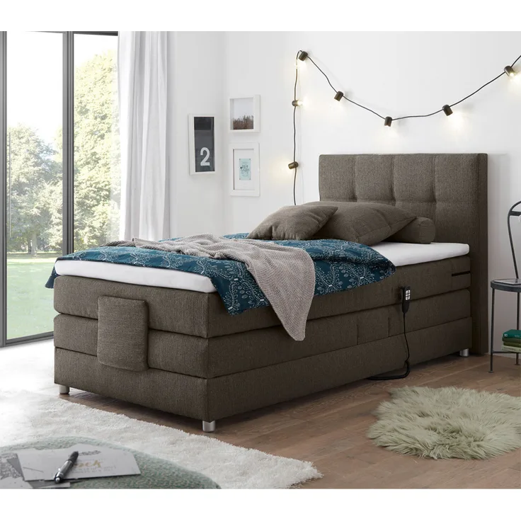 Lomadox Boxspringbett MANAUS-09, 120x200 cm, elektrisch verstellbar, Taschenfederkern-Matratze, Farbe stone