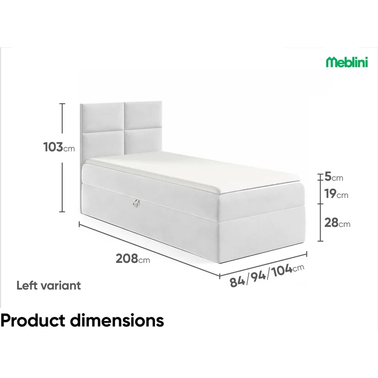 MEBLINI Kinderbett mit Bettkasten MINO 3 90x200 Links – H3/Hellgrau Samt Gepolstert Einzelbett mit Matratze - Polsterbett mit Stauraum - Bett mit Kopfteil – Stauraumbett – Bild 5
