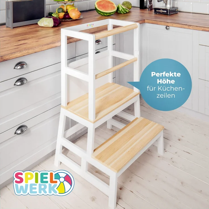 Spielwerk 'Lernturm Kinder', ab 2 Jahren, mit Tafel, Kiefernholz, Weiß, 93 x 49 x 51 cm – Bild 2
