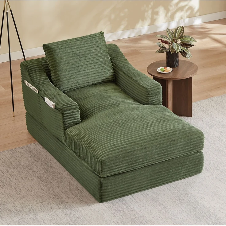 Loungesessel aus Cord mit ausziehbarer Liegefunktion, 100cm×162cm×68cm, Grün – Bild 1
