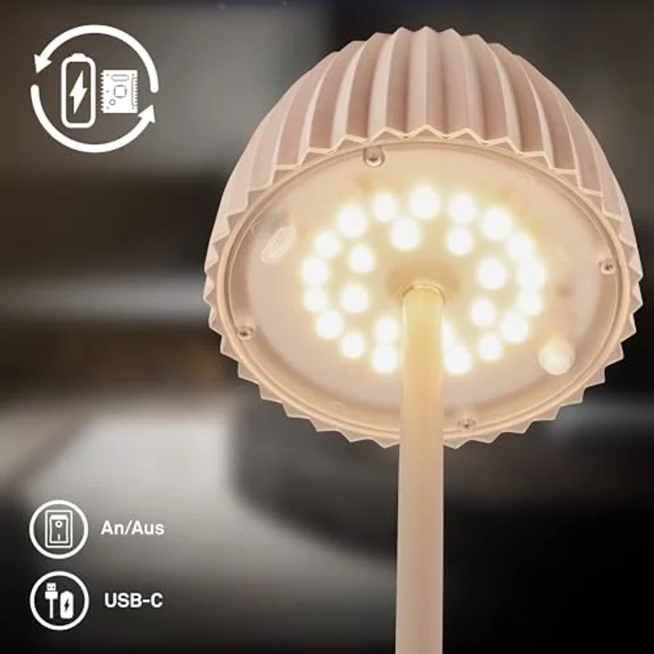 BRILONER - Riffle LED Stehlampe kabellos IP44 mit Touch, 19x124 cm, dimmbar, Memoryfunktion, Akku tauschbar, Akku Stehleuchte, Leselampe, Wohnzimmerlampe, German Design Award Winner 2025, Beige – Bild 11