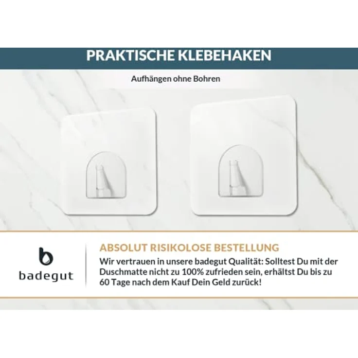 badegut Duschmatte rutschfest 53 x 53 cm, mit Abflusssieb und Klebehaken, weiß – Bild 7