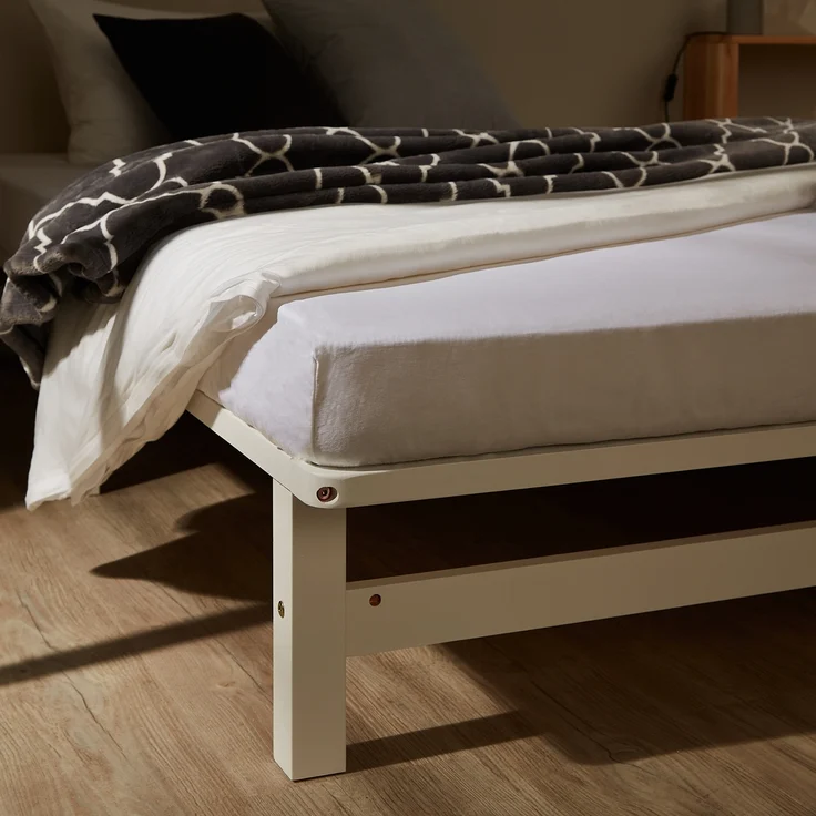 Holzbett 90x200 mit Matratze Holzbettrahmen Weiß Palettenbett Einzelbett Bett Massiv Holz Bettgestell – Bild 7