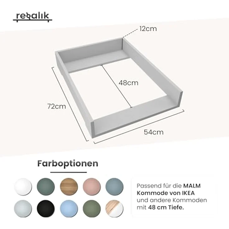 regalik Wickelaufsatz für Malm von IKEA, Wickeltischaufsatz für 48 cm Kommoden, Abnehmbar Wickelkommode aufsatz, Abgerundeten Frontplatten, Oak, 72x54 cm – Bild 3