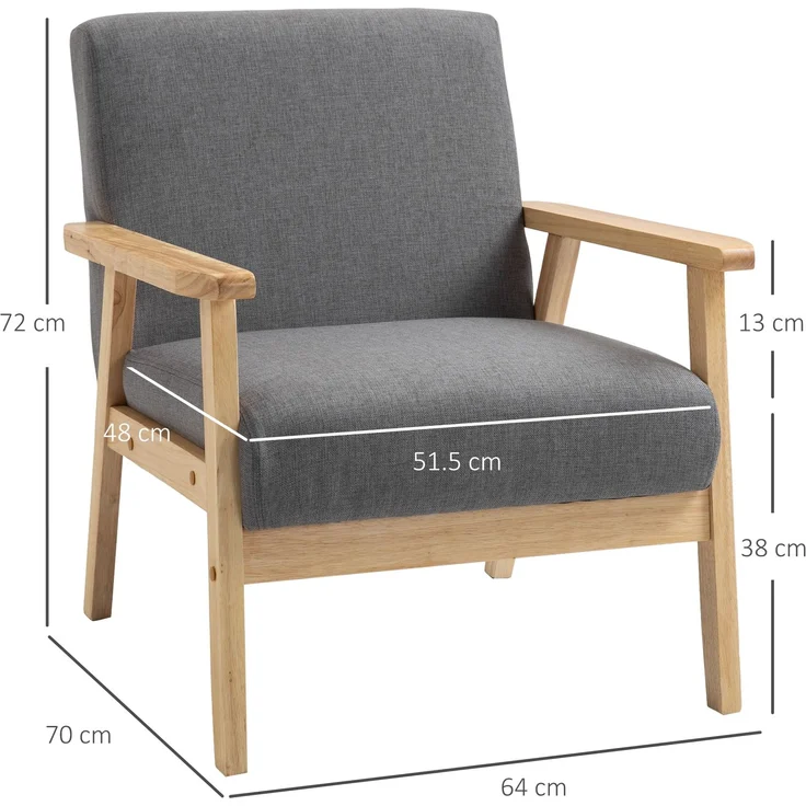 Ohrensessel, Loungesessel mit Armlehnen, Esszimmerstuhl, Relaxsessel in Leinenoptik, Polstersessel, Grau, 64 x 70 x 72 cm--Grau--64x70x72cm--YOUDENOVA – Bild 3