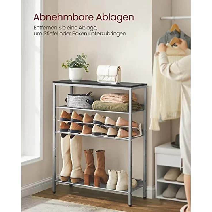 VASAGLE Schuhregal, Schuhablage, 5 Ebenen, große Oberfläche, verstellbare Gitterablagen, platzsparend für Eingangsbereich Flur, Metall, Industrie-Stil, anthrazitgrau-metallisches Silber LBS038E22 – Bild 6